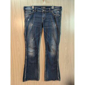 Silver Jeans Co Womens Blue Twisted Denim Jeans Sz 34x33 Distressed Low Rise